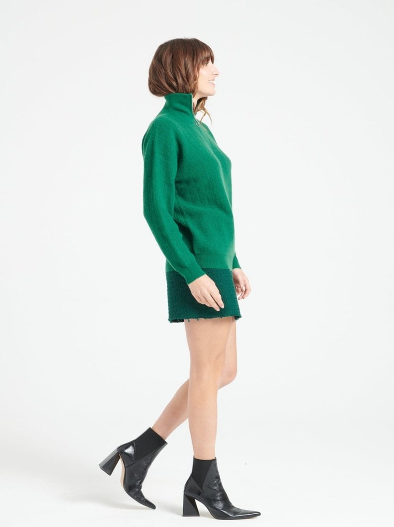 Pull col cheminé zippé femme 100% cachemire - LILLY 28 Vert émeraude - Kiabi