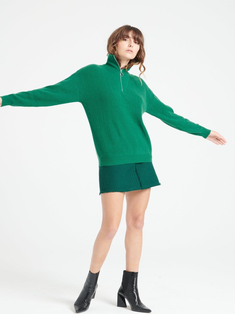Pull col cheminé zippé femme 100% cachemire - LILLY 28 Vert émeraude - Kiabi