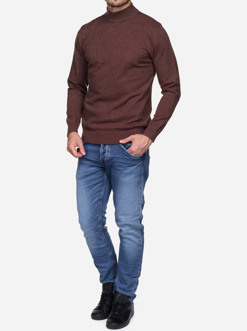 Pull col cheminée Marron foncé - Kiabi