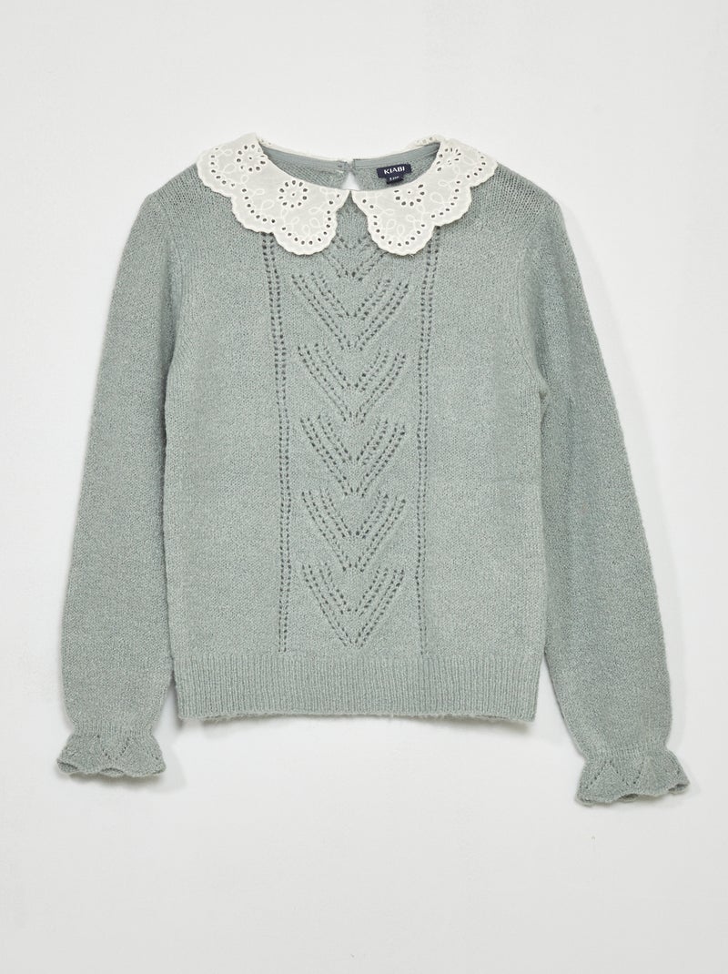 Pull col claudine en maille Bleu gris - Kiabi