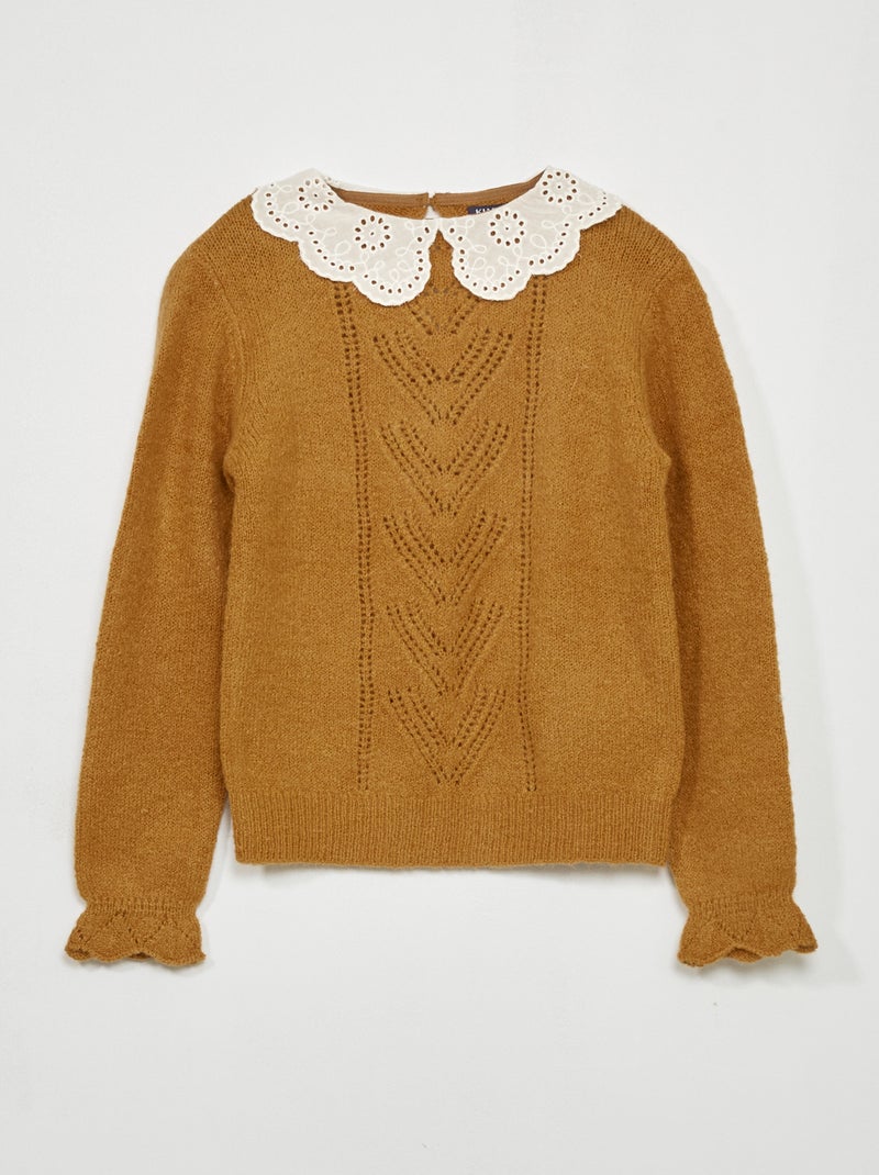Pull col claudine en maille Moutarde - Kiabi