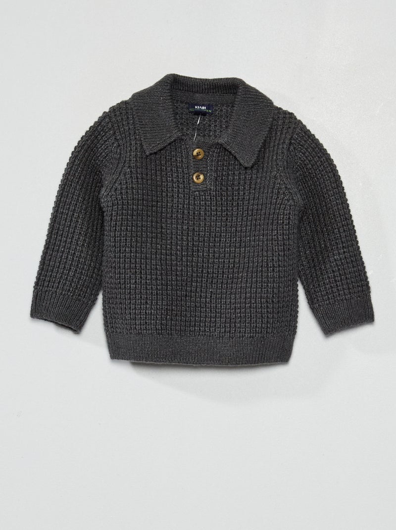 Pull col colo en maille tricot Gris bleu - Kiabi