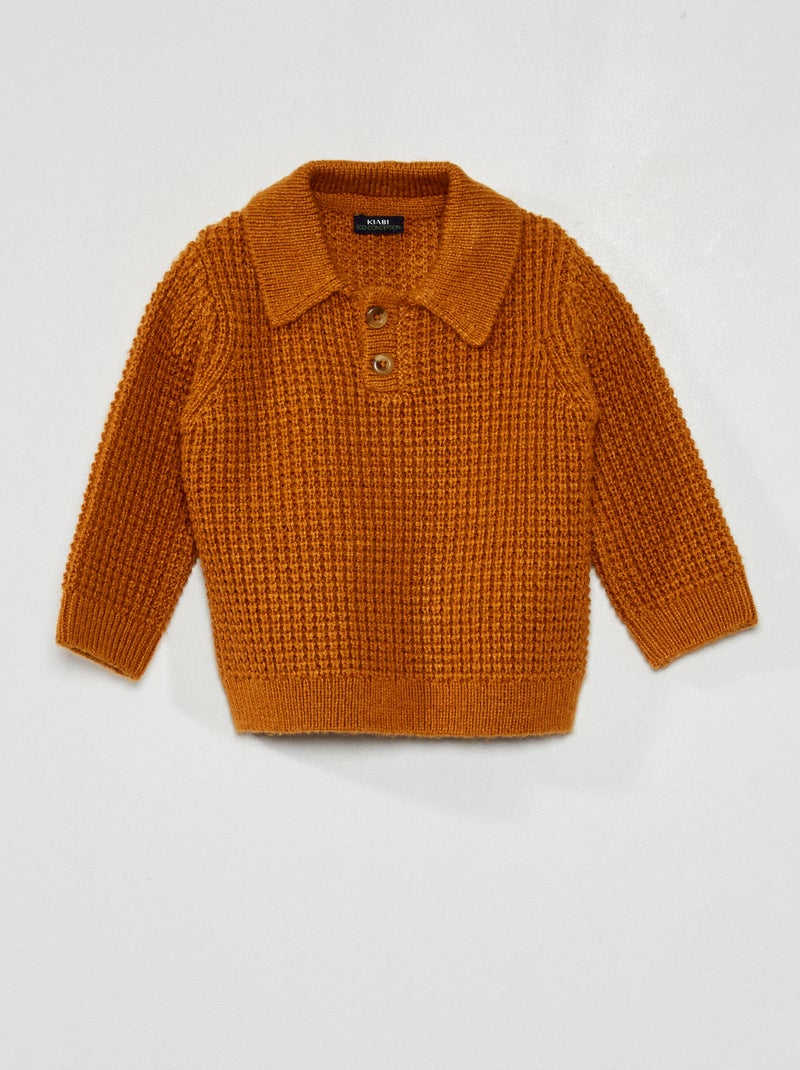 Pull col colo en maille tricot Jaune moutarde - Kiabi