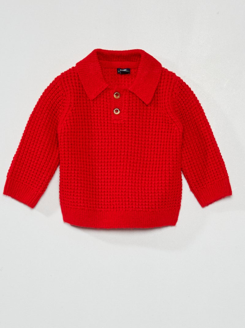 Pull col colo en maille tricot Rouge vif - Kiabi