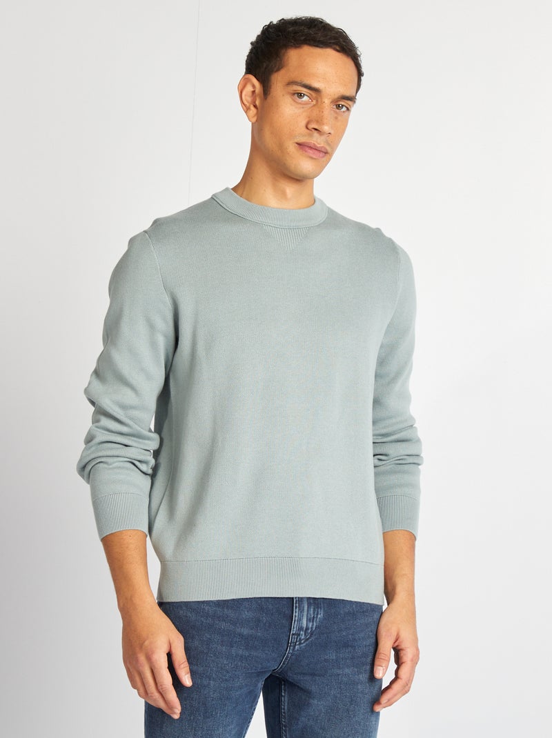 Pull col en maille fine jauge Bleu - Kiabi