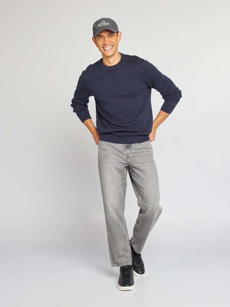 Pull col en maille fine jauge Marine - Kiabi