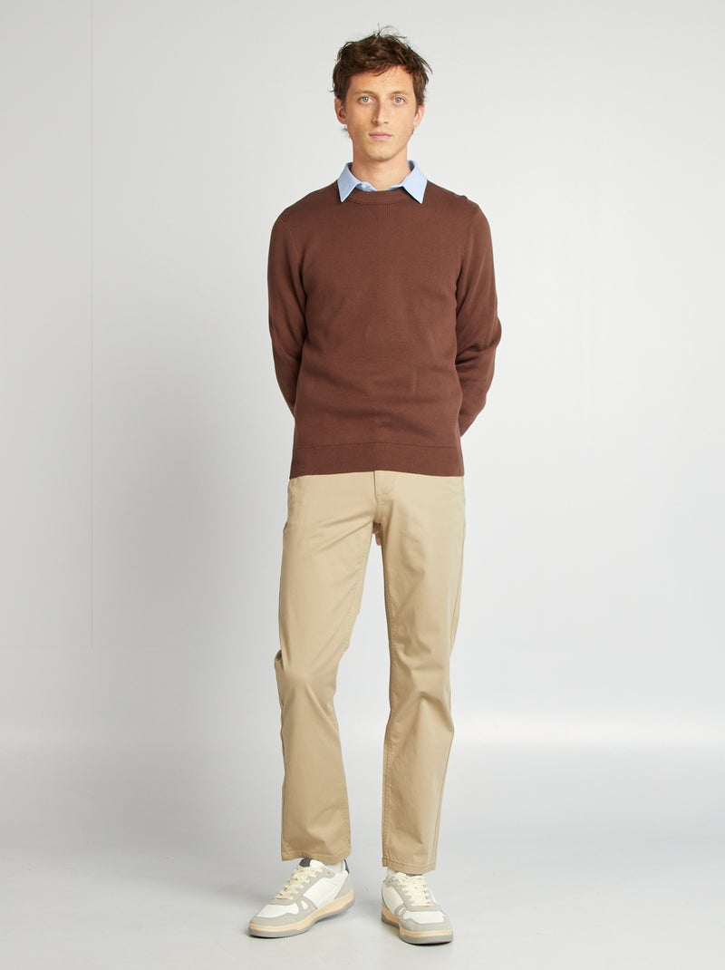 Pull col en maille fine jauge Marron - Kiabi