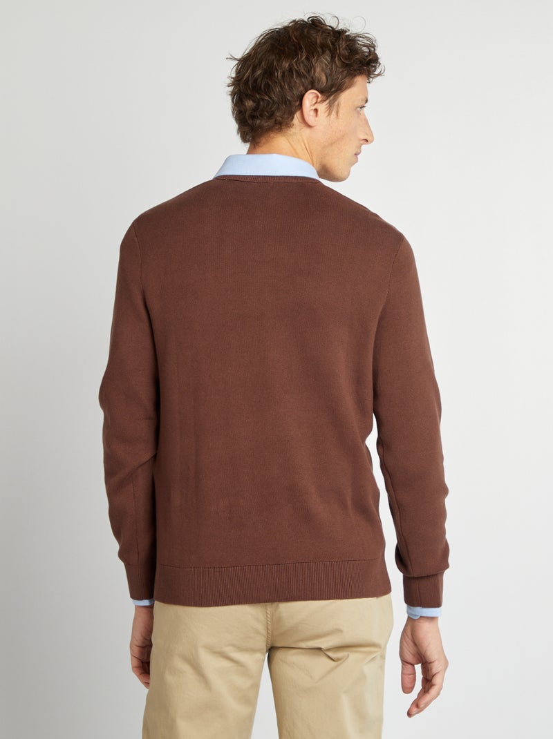 Pull col en maille fine jauge Marron - Kiabi