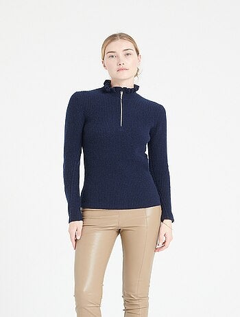 Pull col falbala zippé femme 100% cachemire - MIA 4