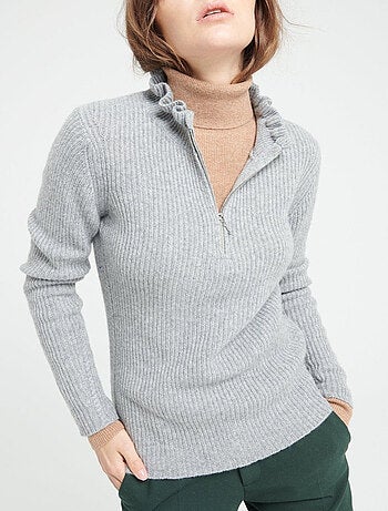 Pull col falbala zippé femme 100% cachemire - MIA 4