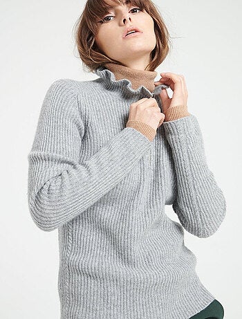 Pull col falbala zippé femme 100% cachemire - MIA 4
