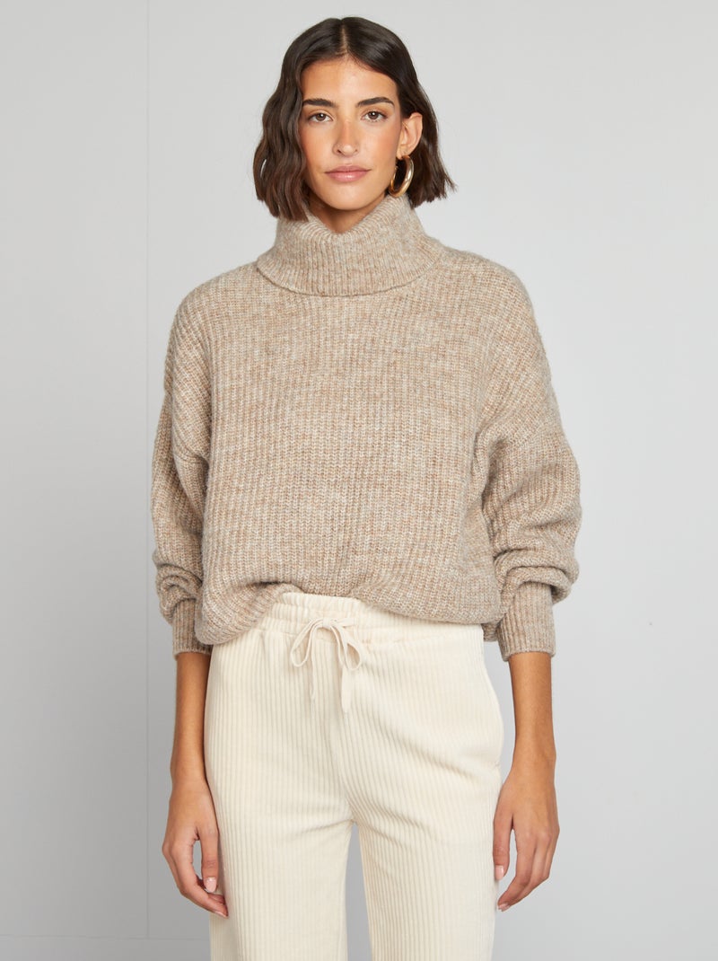 Pull col maille grosse jauge Beige - Kiabi