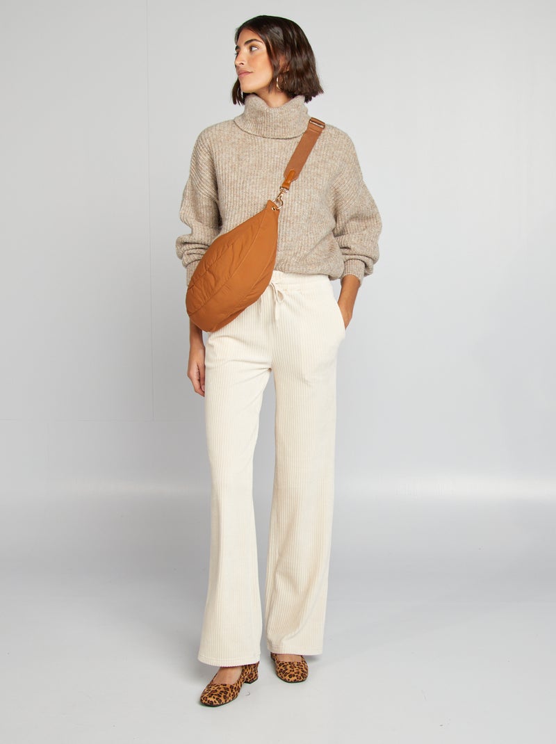 Pull col maille grosse jauge Beige - Kiabi