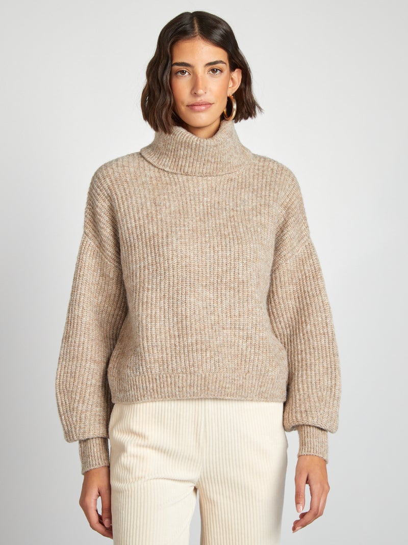 Pull col maille grosse jauge Beige - Kiabi