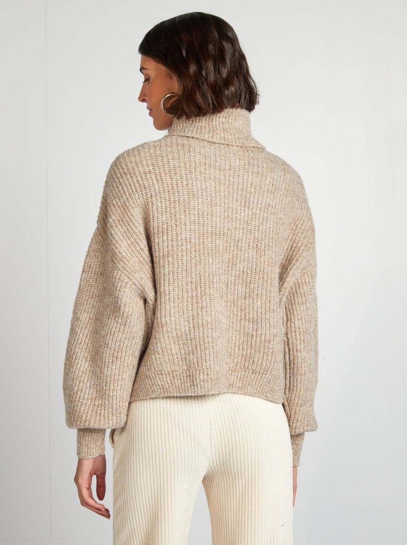 Pull col maille grosse jauge Beige - Kiabi