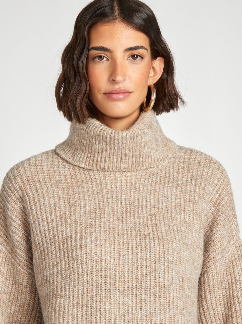 Pull col maille grosse jauge Beige - Kiabi