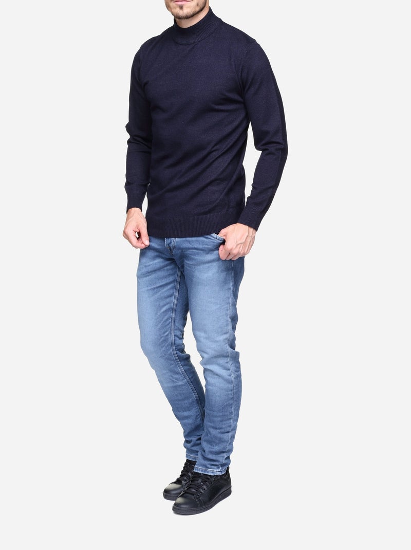 Pull col montant - yves enzo Bleu foncé - Kiabi