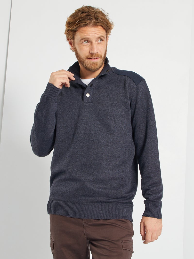 Pull col montant à pressions bleu marine - Kiabi