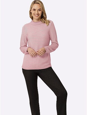 Pull col montant à rayures horizontales avec bordures roulées - taille standard - moda vilona