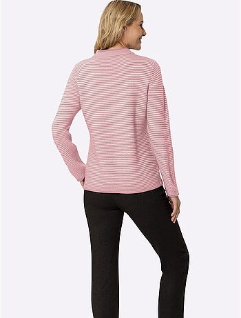 Pull col montant à rayures horizontales avec bordures roulées - taille standard - moda vilona