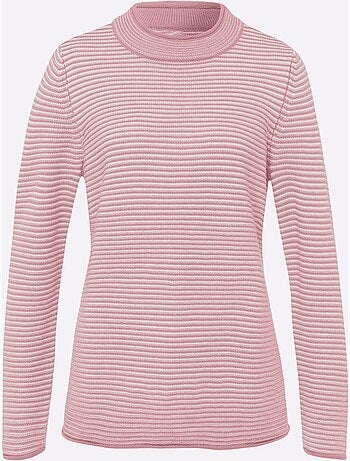 Pull col montant à rayures horizontales avec bordures roulées - taille standard - moda vilona
