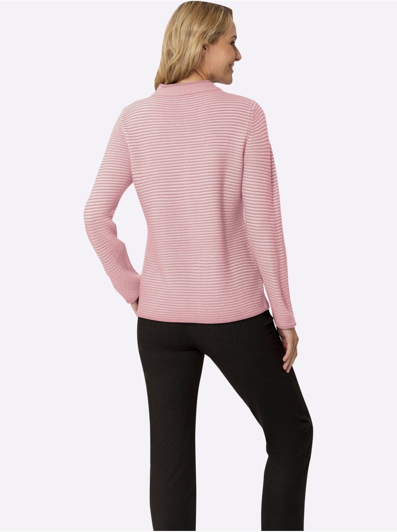 Pull col montant à rayures horizontales et bords roulés - taille standard - moda vilona Vieux rose - Kiabi