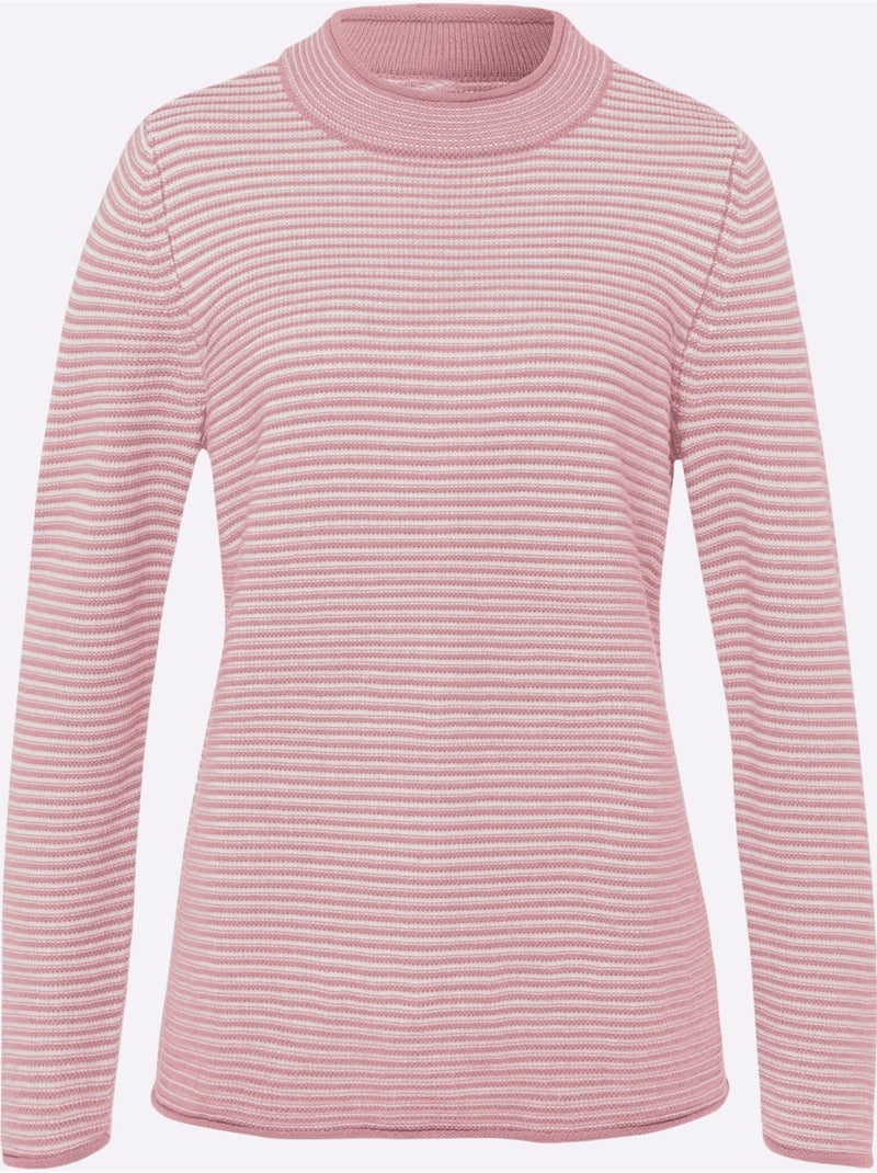 Pull col montant à rayures horizontales et bords roulés - taille standard - moda vilona Vieux rose - Kiabi