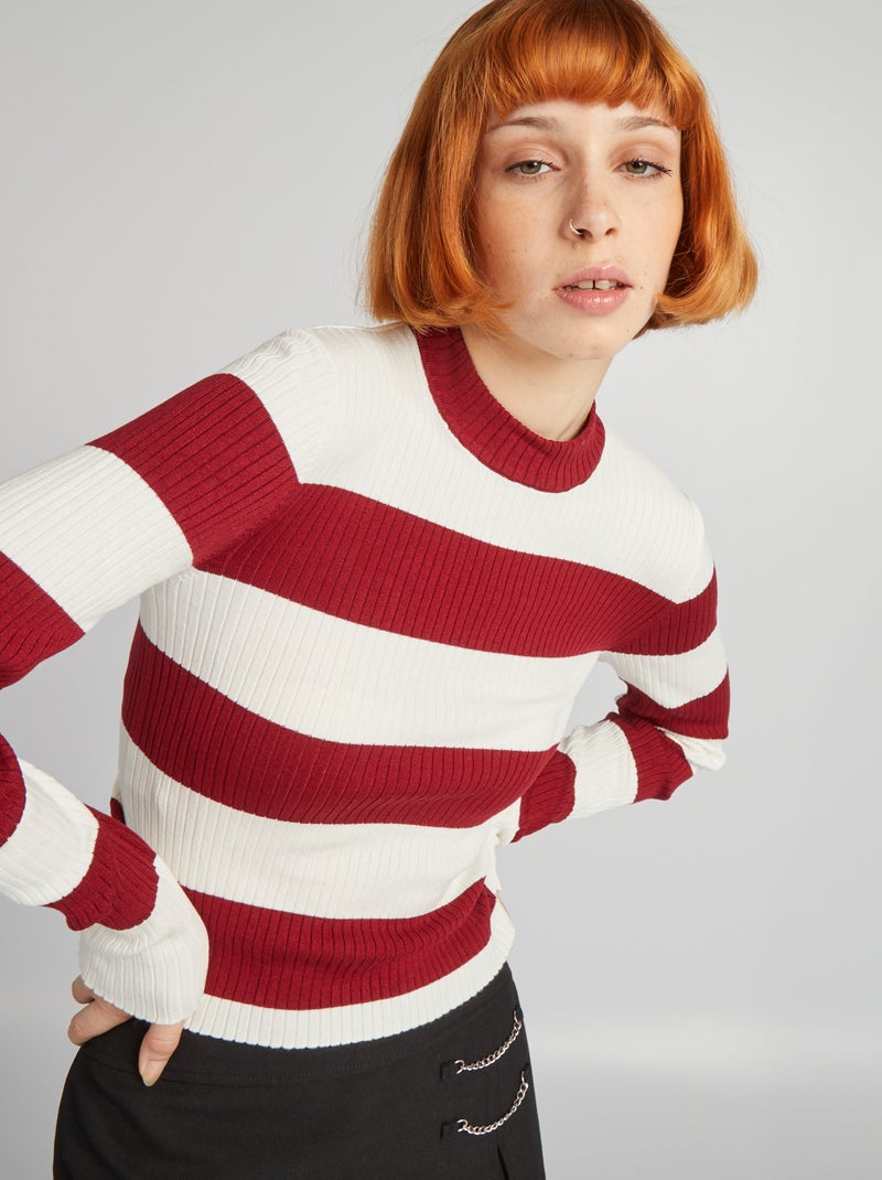 Pull col montant à rayures Rouge/blanc - Kiabi