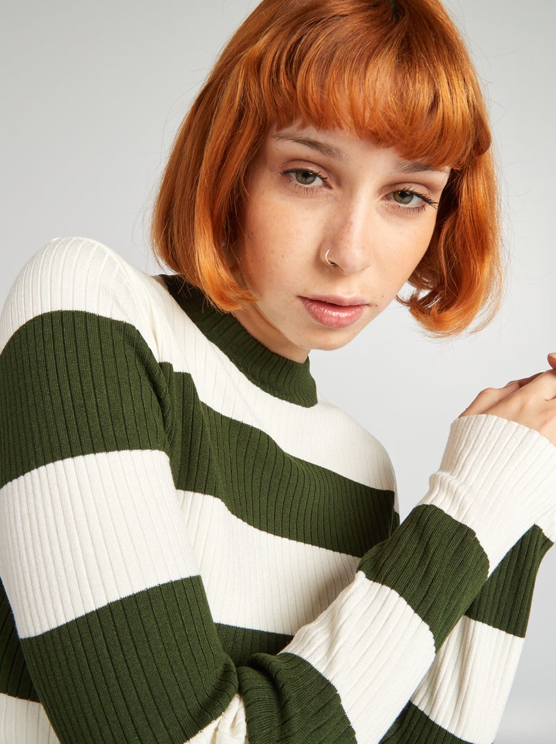 Pull col montant à rayures Vert/blanc - Kiabi