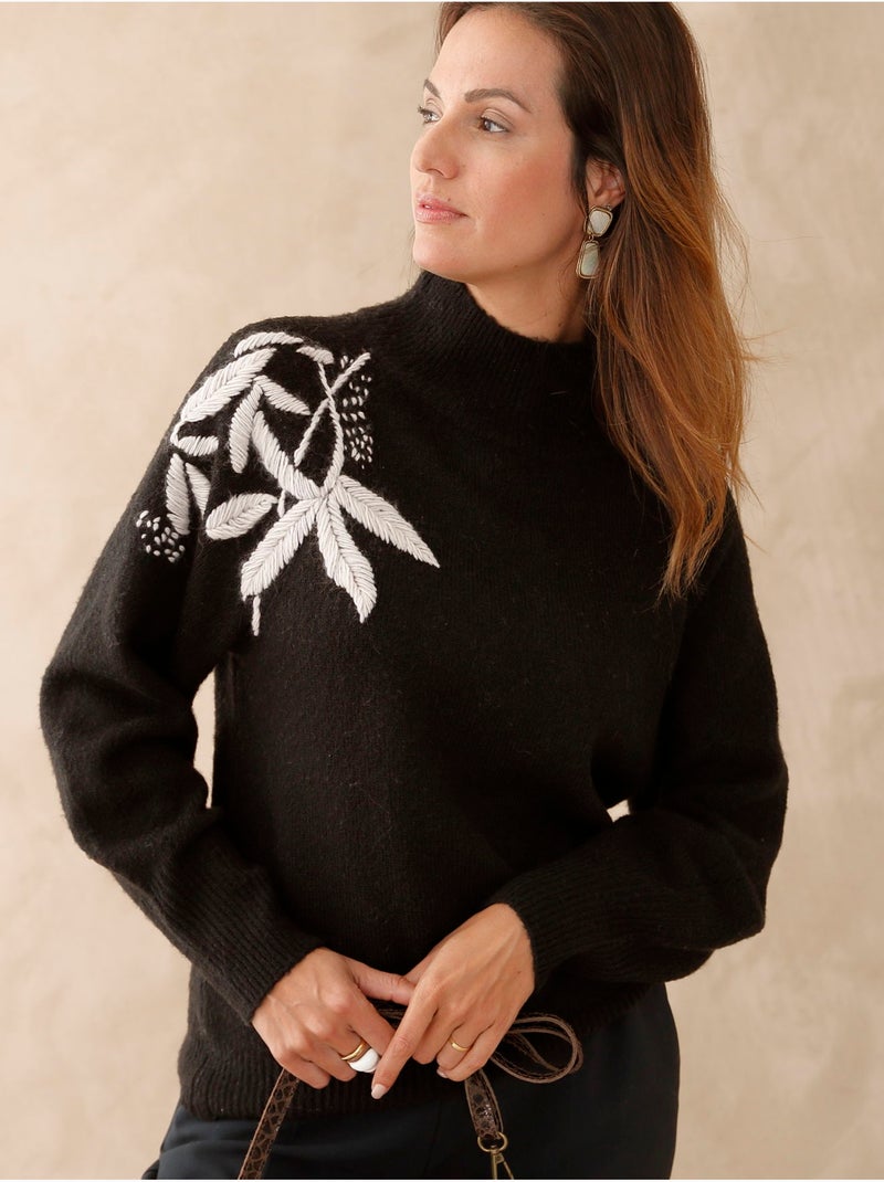 Pull col montant avec broderie - DAXON Noir Noir - Kiabi