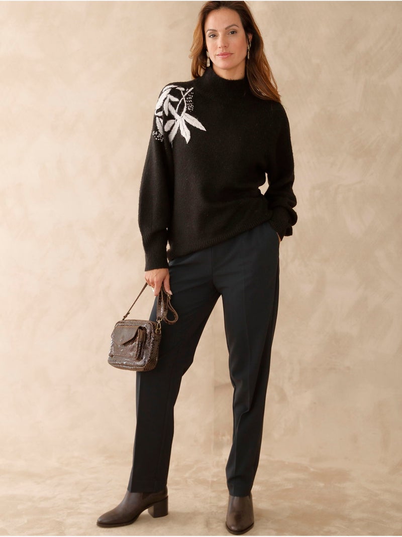 Pull col montant avec broderie - DAXON Noir Noir - Kiabi