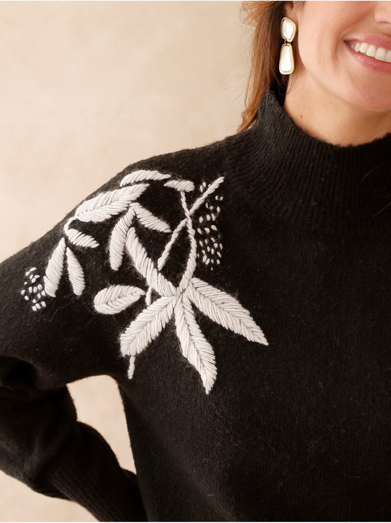 Pull col montant avec broderie - DAXON Noir Noir - Kiabi