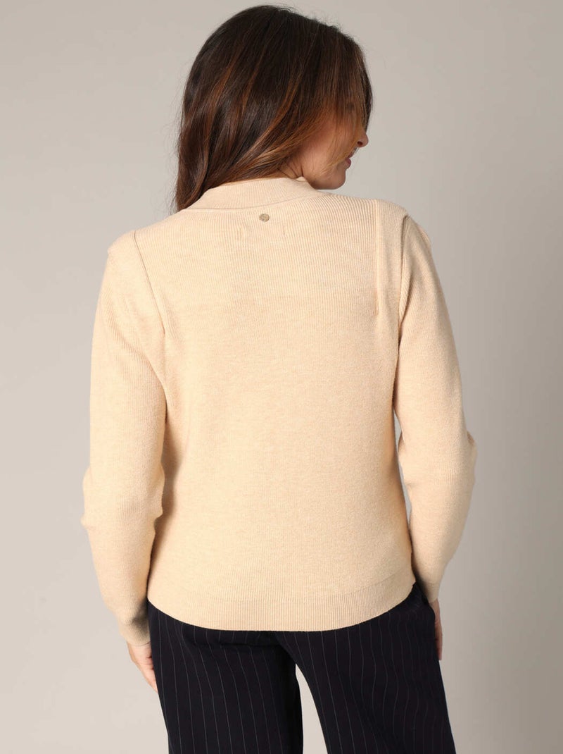 Pull col montant avec détails de boutons fantaisie 'Deeluxe' Beige argile - Kiabi