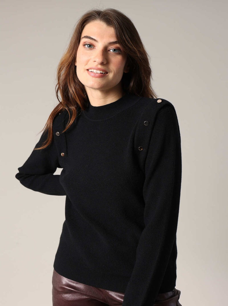 Pull col montant avec détails de boutons fantaisie 'Deeluxe' Noir - Kiabi