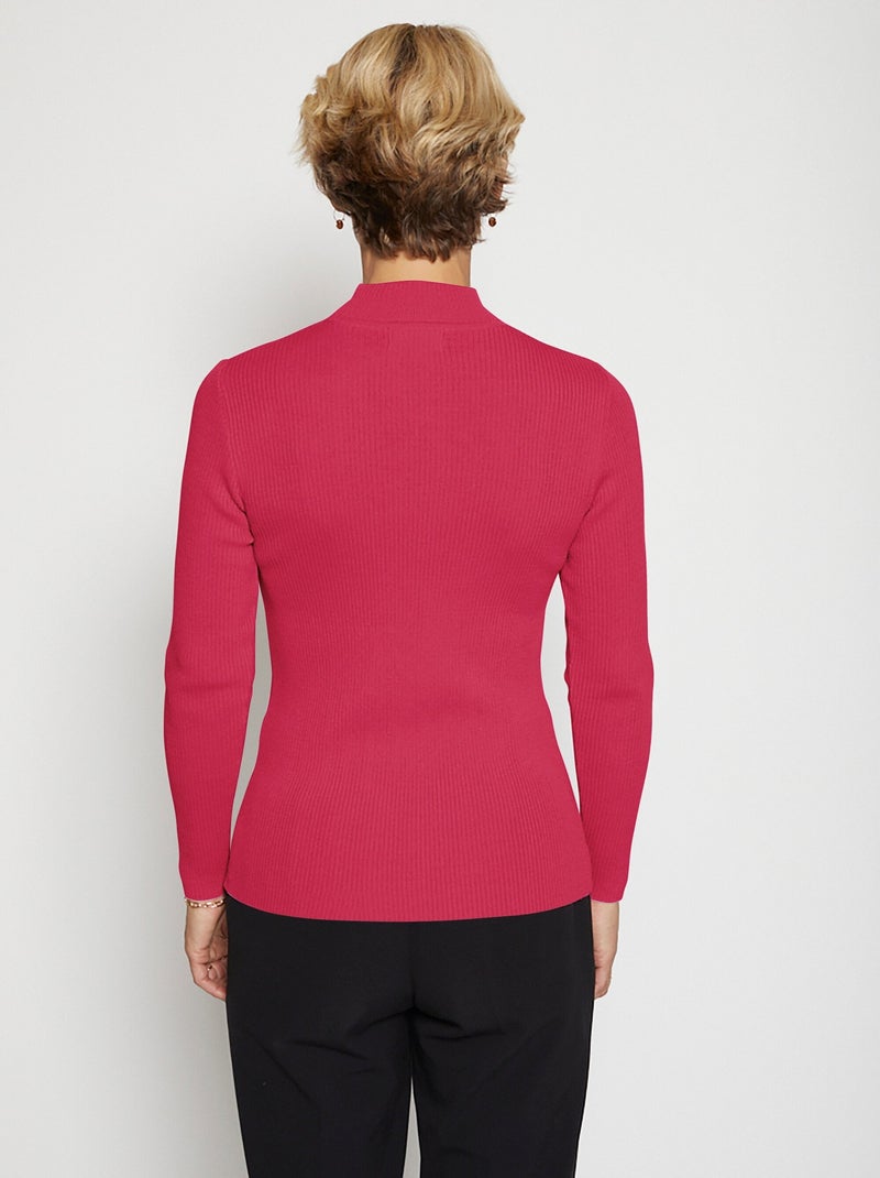 Pull col montant avec laine mérinos - Afibel Framboise - Kiabi