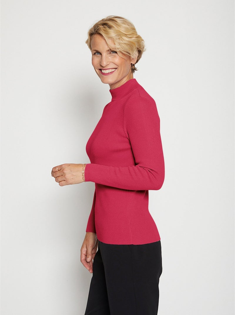 Pull col montant avec laine mérinos - Afibel Framboise - Kiabi