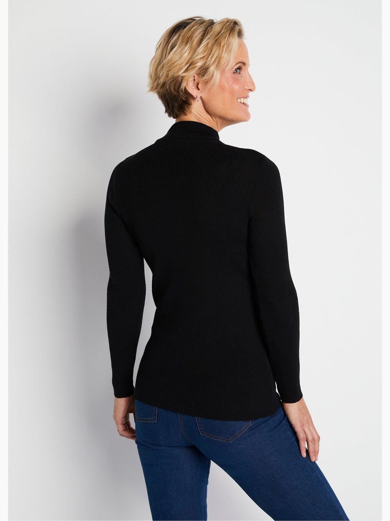 Pull col montant avec laine mérinos - Afibel Noir - Kiabi