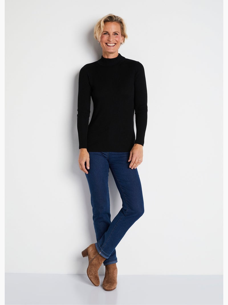 Pull col montant avec laine mérinos - Afibel Noir - Kiabi