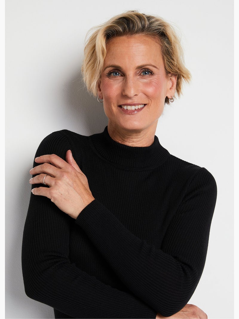 Pull col montant avec laine mérinos - Afibel Noir - Kiabi