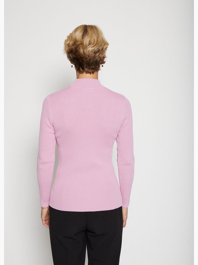 Pull col montant avec laine mérinos - Afibel Rose - Kiabi
