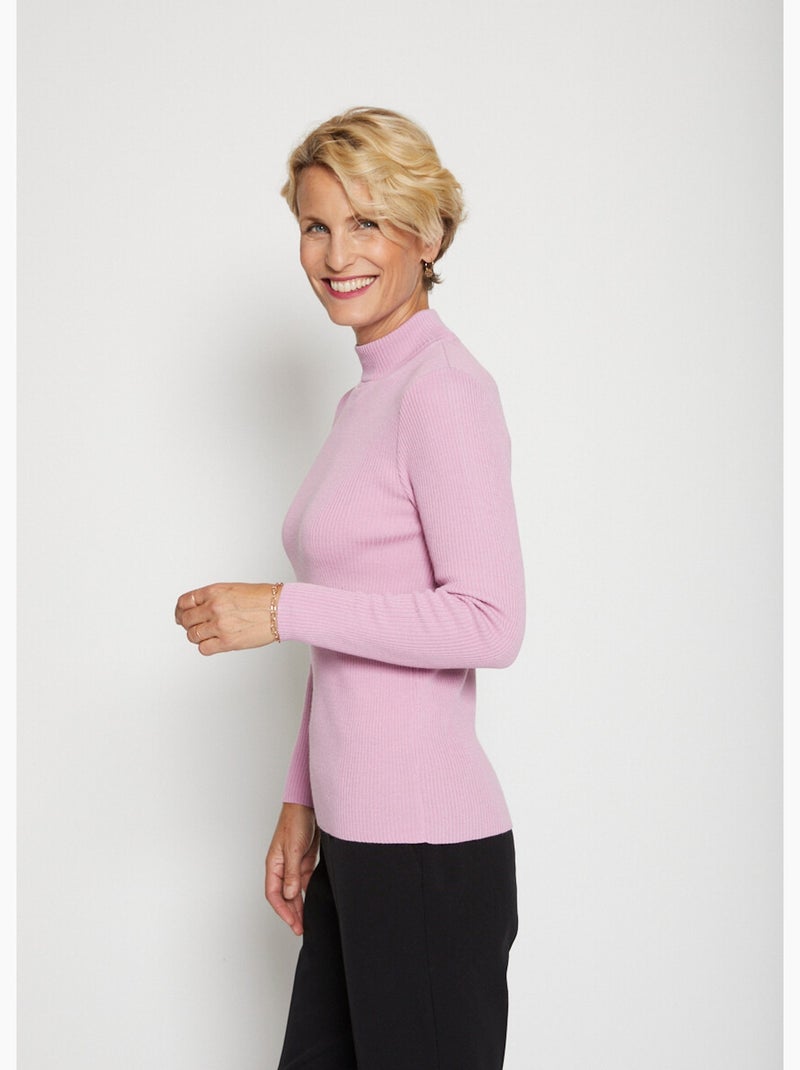 Pull col montant avec laine mérinos - Afibel Rose - Kiabi