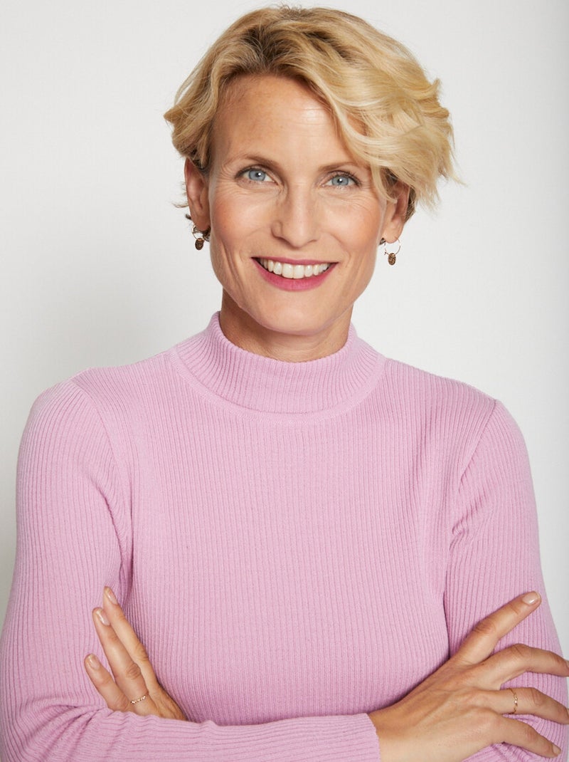 Pull col montant avec laine mérinos Rose - Kiabi