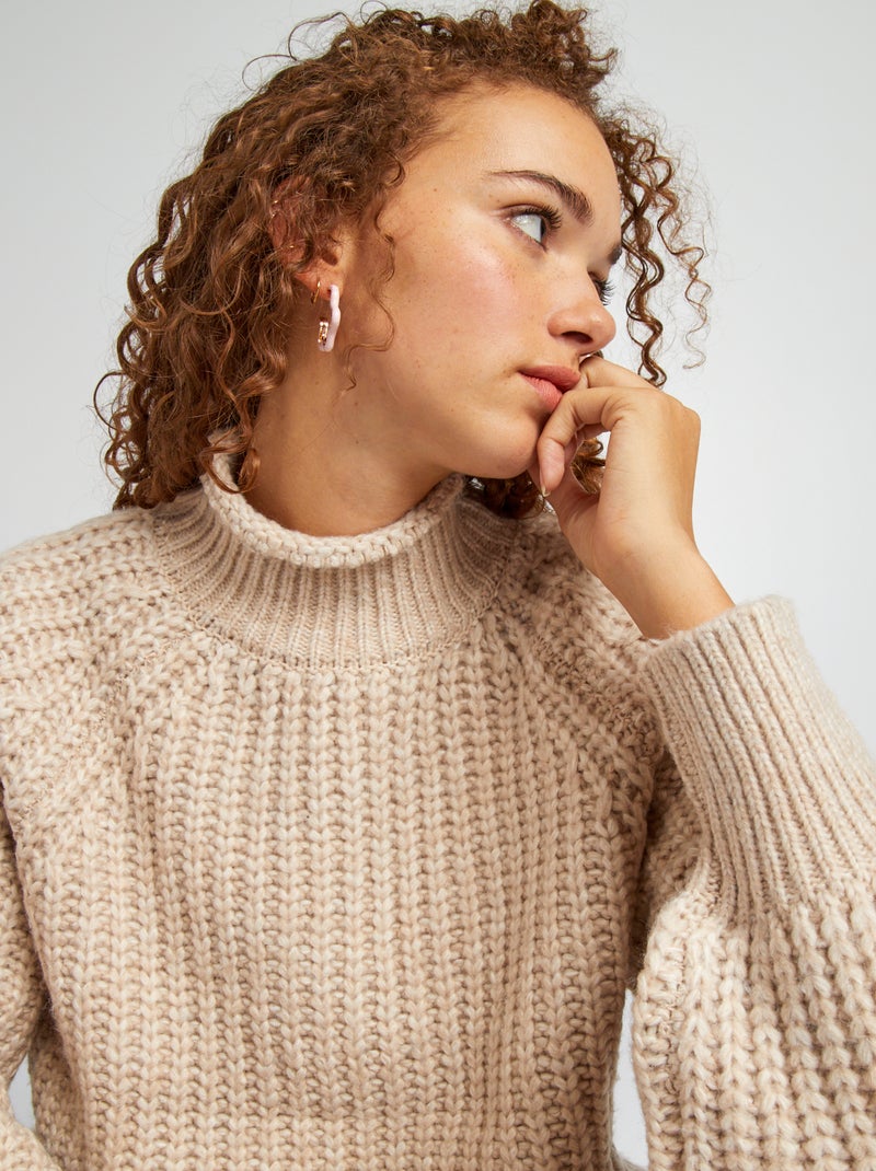 Pull col montant Beige - Kiabi