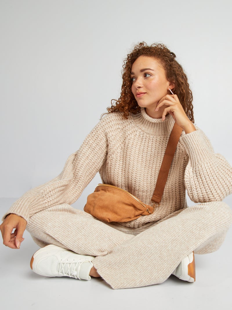 Pull col montant Beige - Kiabi