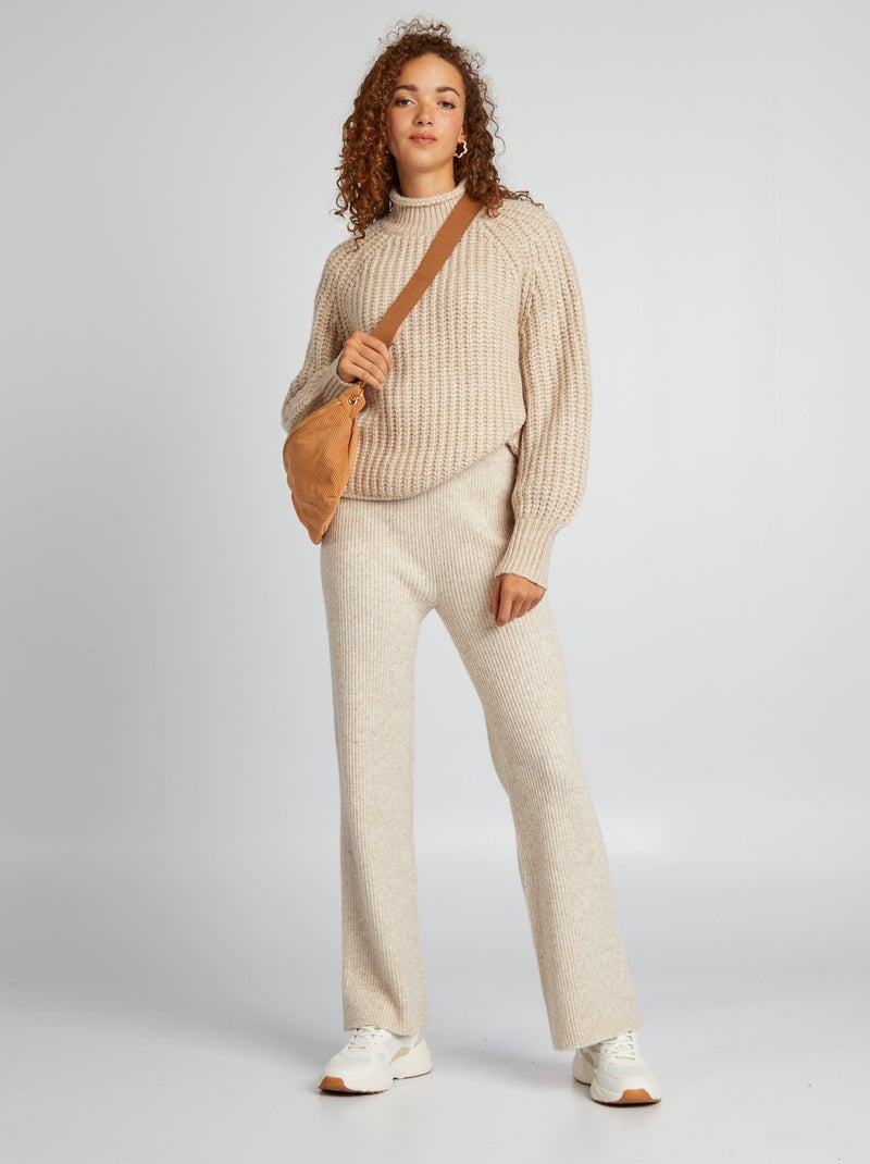Pull col montant Beige - Kiabi