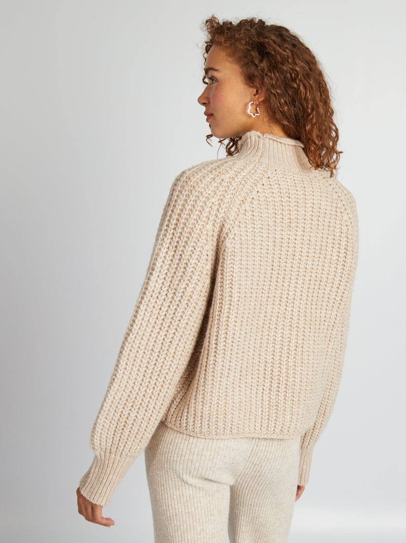 Pull col montant Beige - Kiabi