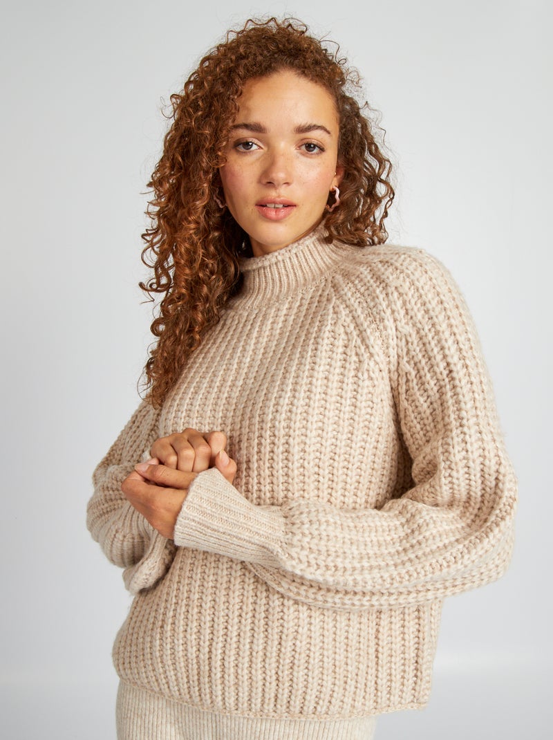 Pull col montant Beige - Kiabi