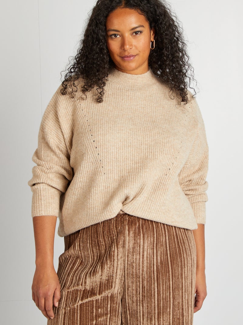 Pull col montant Beige - Kiabi