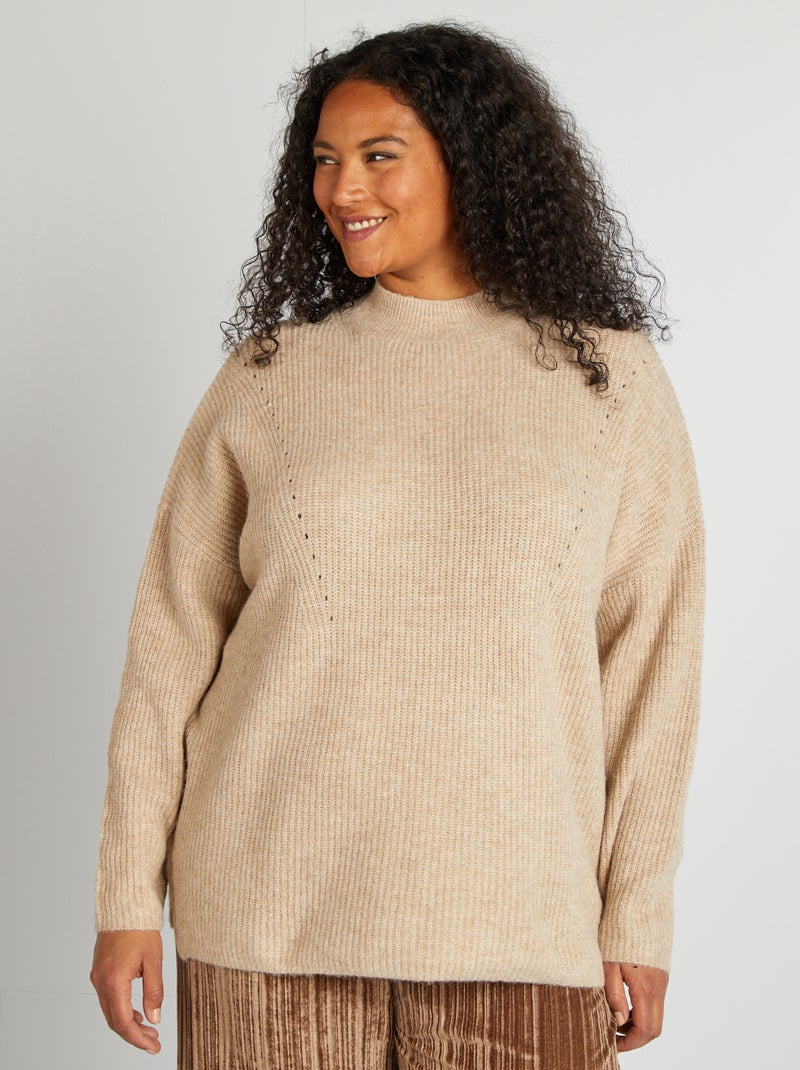 Pull col montant Beige - Kiabi