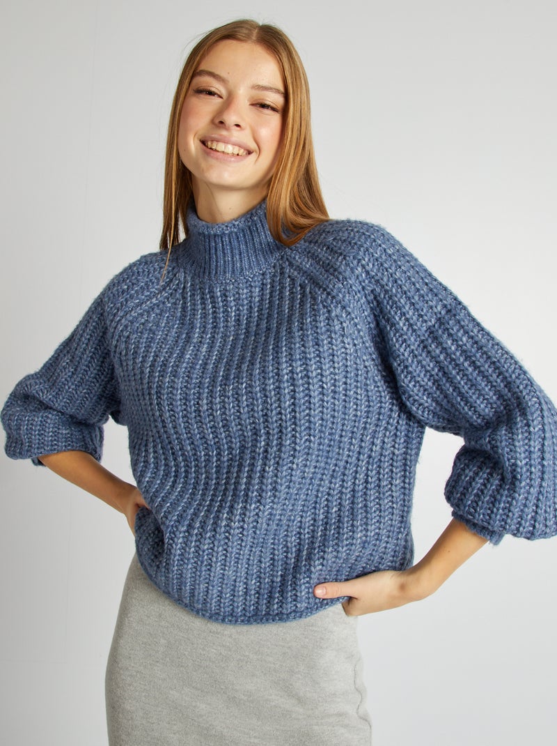 Pull col montant Bleu - Kiabi